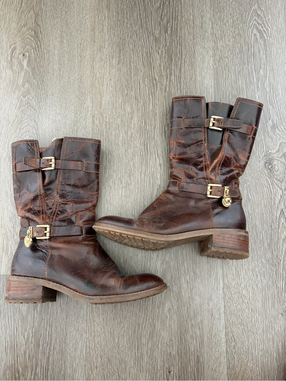 Michael Kors Brown Blake locket Leather Mid-Calf Buckle Boots